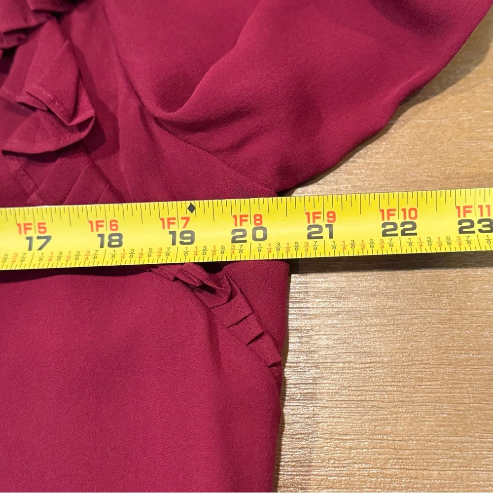 Tory Burch Diana Silk Blouse Ruffled Neck Lined Imperial Garnet Sz 10 - Picture 8 of 9